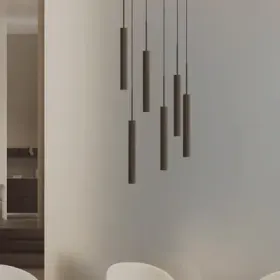 Tubular hengelampe, 6 lyskilder, ring, bronse - Audo Copenhagen Tubulaire - Stue - Design - Aluminium - Med skjerm